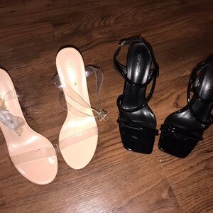 Cinderella shoes TWO PAIRS 8 & 7.5 clear FASHION NOVA Top Moda Black Strappy